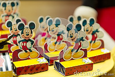 Sweet table decoration in children`s party with Mickey Mouse theme Editorial Stock Photo