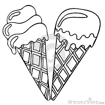 Sweet and tasty black line ice cream Vector Illustration