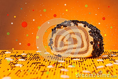 Sweet tasty cakes with colorful background and bokeh light Stock Photo