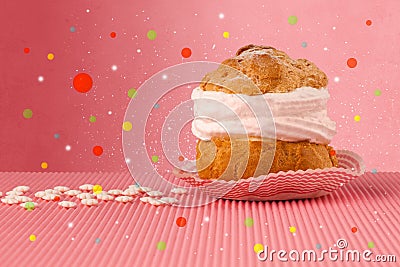 Sweet tasty cakes with colorful background and bokeh light Stock Photo