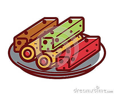 Sweet tasty lokum on plate isolated illustration Vector Illustration