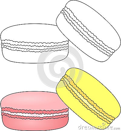 Sweet and tasty macaroons. Coloring book for kids about food Vector Illustration