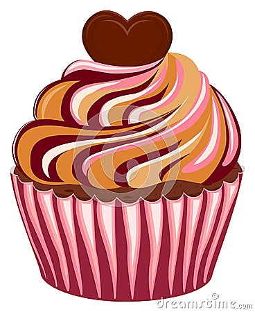 Sweet tasty sugar cupcake poster heart topping Vector Illustration