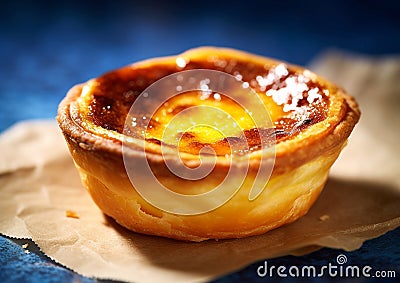 Sweet tasty tart pastel de nata in cafe.Macro.AI Generative Stock Photo