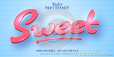 Sweet text, cartoon style editable text effect Vector Illustration