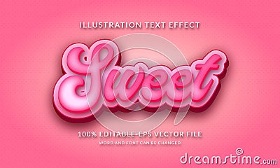 Sweet Text Name 3d text style effect. Illustrator text effect Vector Illustration