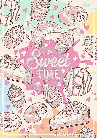 Sweet time vintage flyer colorful Vector Illustration