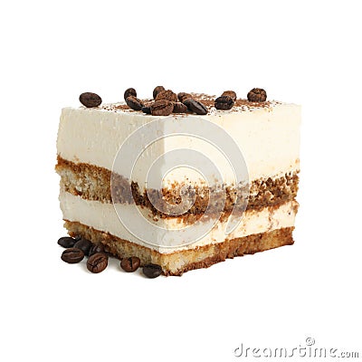 Sweet tiramisu isolated on white background Tasty dessert Stock Photo