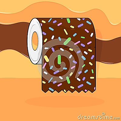 Sweet toilet paper, doughnut glaze, isolated object design template, tasty poster, background - melting toping, vector illustratio Vector Illustration