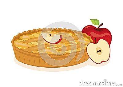 Sweet traditional Apple Pie with apples icon vector Vector Illustration