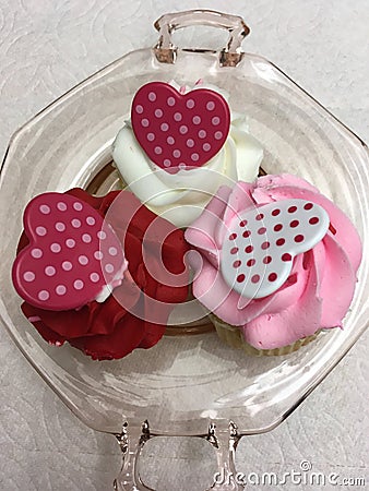 Three Valentine Cupcakes Stock Photo