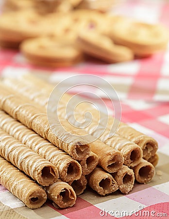 Sweet tubules on a table Stock Photo