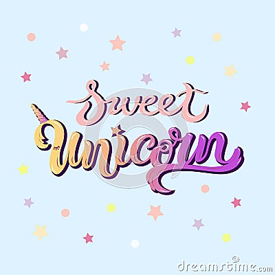 Sweet Unicorn text isolated on blue background. Stock Photo