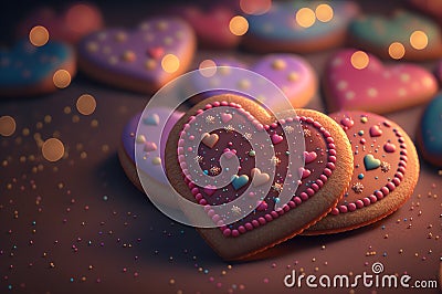 Sweet valentine cookies in valentine day. Ai generated Stock Photo