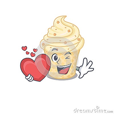 A sweet vanilla ice cream cartoon character style with a heart Vector Illustration