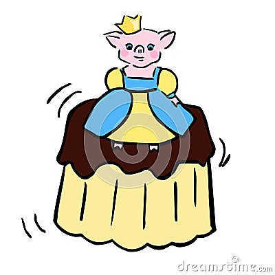 Sweet vector piggy costumed princess and jelly Cartoon Illustration