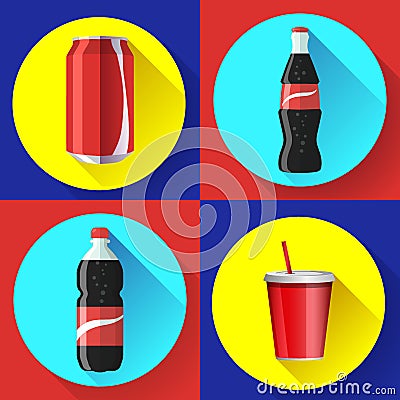 Sweet water bottle set flat vector icon set Vector Illustration