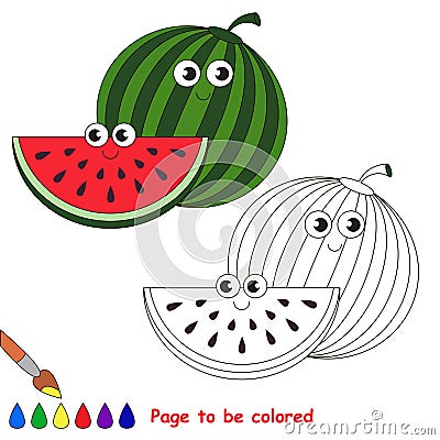 Sweet watermelon cartoon. Page to be colored. Vector Illustration