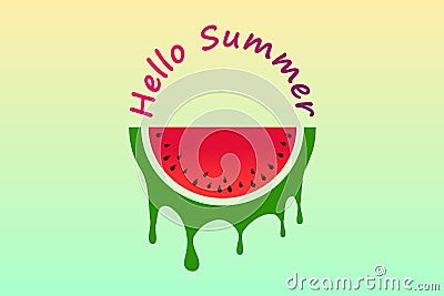 Sweet watermelons and lettering hello summer illustration background Vector Illustration
