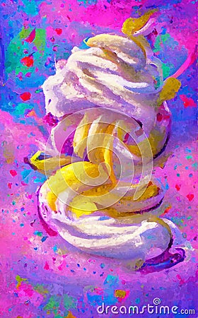 Sweet whipped cream with banana tast. Painted Stock Photo