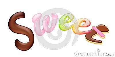 Sweet word made with food. Vector Illustration