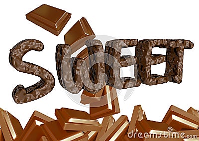 Sweet word written with creamy chocolate lettering on white background Stock Photo