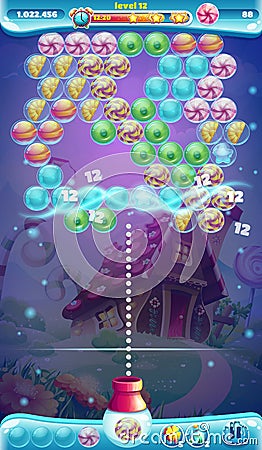 Sweet world mobile GUI game window bubble shooter Vector Illustration