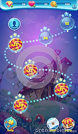 Sweet world mobile GUI map screen video web games Vector Illustration