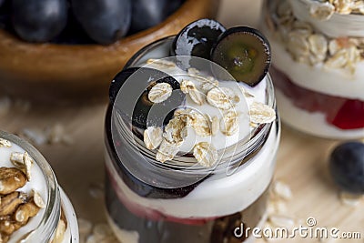 sweet yogurt with grape flavor, close up Stock Photo