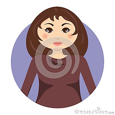 Sweet young girl avatar round icon Vector Illustration