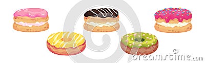 Sweet and Yummy Creamy Eclair and Donut Dessert Vector Set Vector Illustration