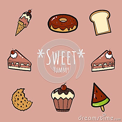Sweet yummy set Vector Illustration