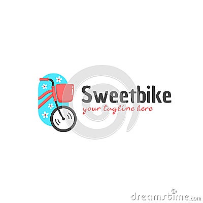 Sweetbike sweet and cute pink woman bicycle logo icon illustration in cartoon graphic style Vector Illustration