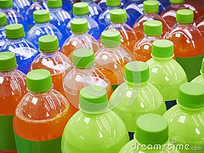 Sweetener Beverage bottles Cold Drinks on supermarket shelf Stock Photo