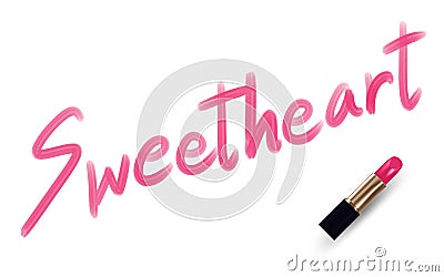 Sweetheart text write by Lipstick pink color Vector Illustration