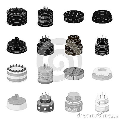 Sweetness, dessert, cream, treacle .Cakes country set collection icons in black,monochrome style vector symbol stock Vector Illustration