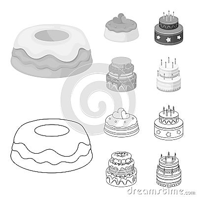 Sweetness, dessert, cream, treacle .Cakes country set collection icons in outline,monochrome style vector symbol stock Vector Illustration