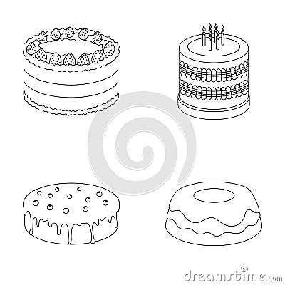 Sweetness, dessert, cream, treacle .Cakes country set collection icons in outline style vector symbol stock illustration Vector Illustration