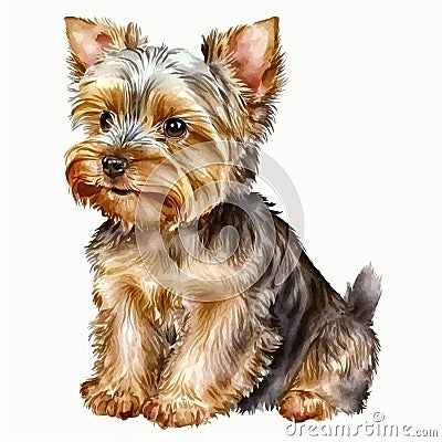 Sweetness Yorkshire Terrier in Watercolor, Isolated on White background - Generative AI Stock Photo