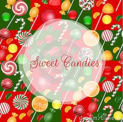Sweets background with lolipop and orange slice Vector Illustration