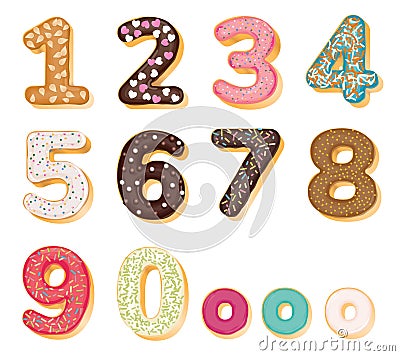 Sweets bakery Donut font design, Number 0 to 9 Vector Illustration