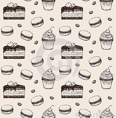 Sweets bakery hand drawn pattern seamless Vector Illustration