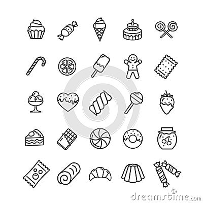 Sweets and Bakery Icon Black Thin Line Set. Vector Vector Illustration
