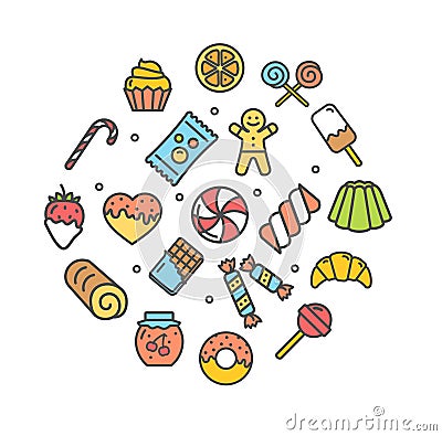 Sweets and Bakery Icon Thin Line Set. Vector Vector Illustration