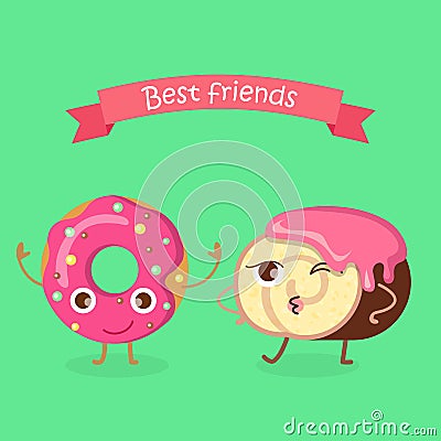 Sweets. Best Friends. Doughnut and Swiss Roll Vector Illustration