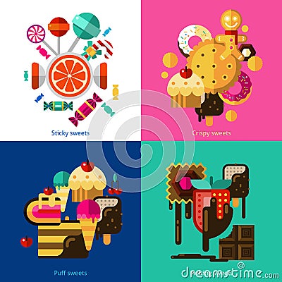 Sweets And Candies Icons Set Vector Illustration