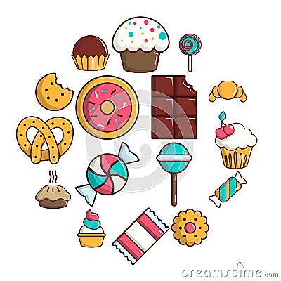 Sweets candy cakes icons set, cartoon style Cartoon Illustration