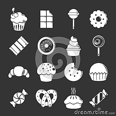 Sweets candy cakes icons set grey vector Vector Illustration