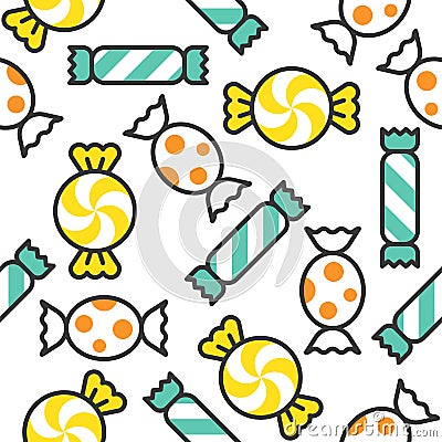 Sweets candy filled outline seamless pattern suitable for wrapping paper gift or wallpaper Vector Illustration