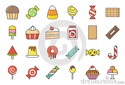 Sweets and candy icon set 2/2 filled outline style Vector Illustration